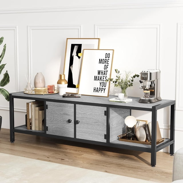 58-pulgada mesa de TV con almacenamiento - mid-century moderno entertainment center con adjustable legs, suitable para up to 65-pulgada tvs y abiertos estantes para sala de estar y dormitorio