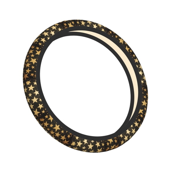 Gold Glitter Stars Pattern Car Steering Wheel Protector Cover for Women Men Car Accessories, Universal Fit Auto, Suvs