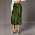 thumbnail image 2 of Skirts For Women Midi Length Elegant Satin Skirt High Waist Silky Fishtail Skirt Glossy Fake Silk Mid-Calf Skirt For Commute Party Outings Army Green S, 2 of 7