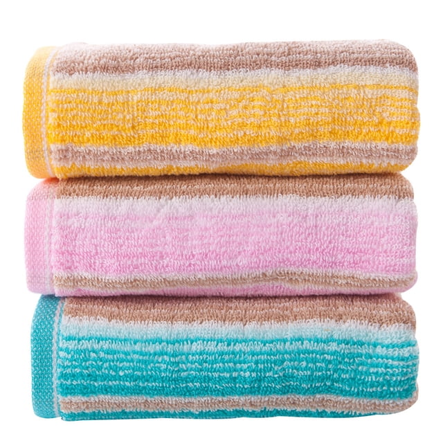 Juego De Toallas De Baño - Juego De Toallas De Rayas De Algodón De Toalla De Mano De 3 Piezas, Juegos De Toallas Absorbentes para Adultos,Red+Green+Yellow
