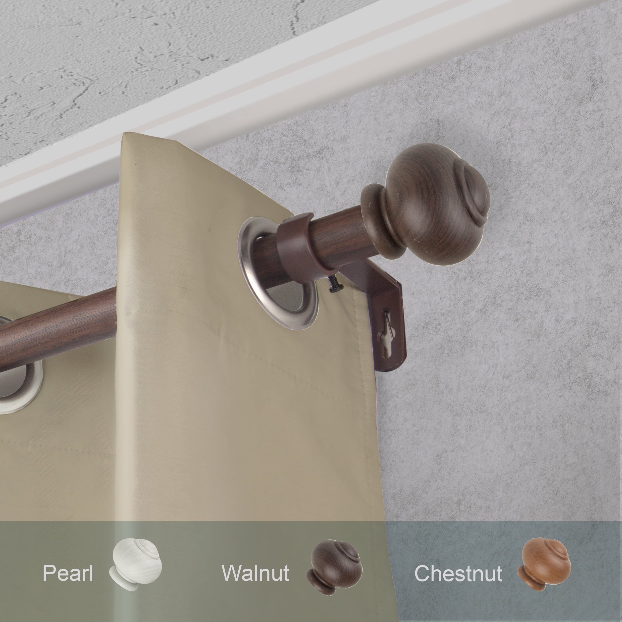 1" Dia Faux Wood Curtain Rod 66-120 inch with Faven Finials - Dark Walnut