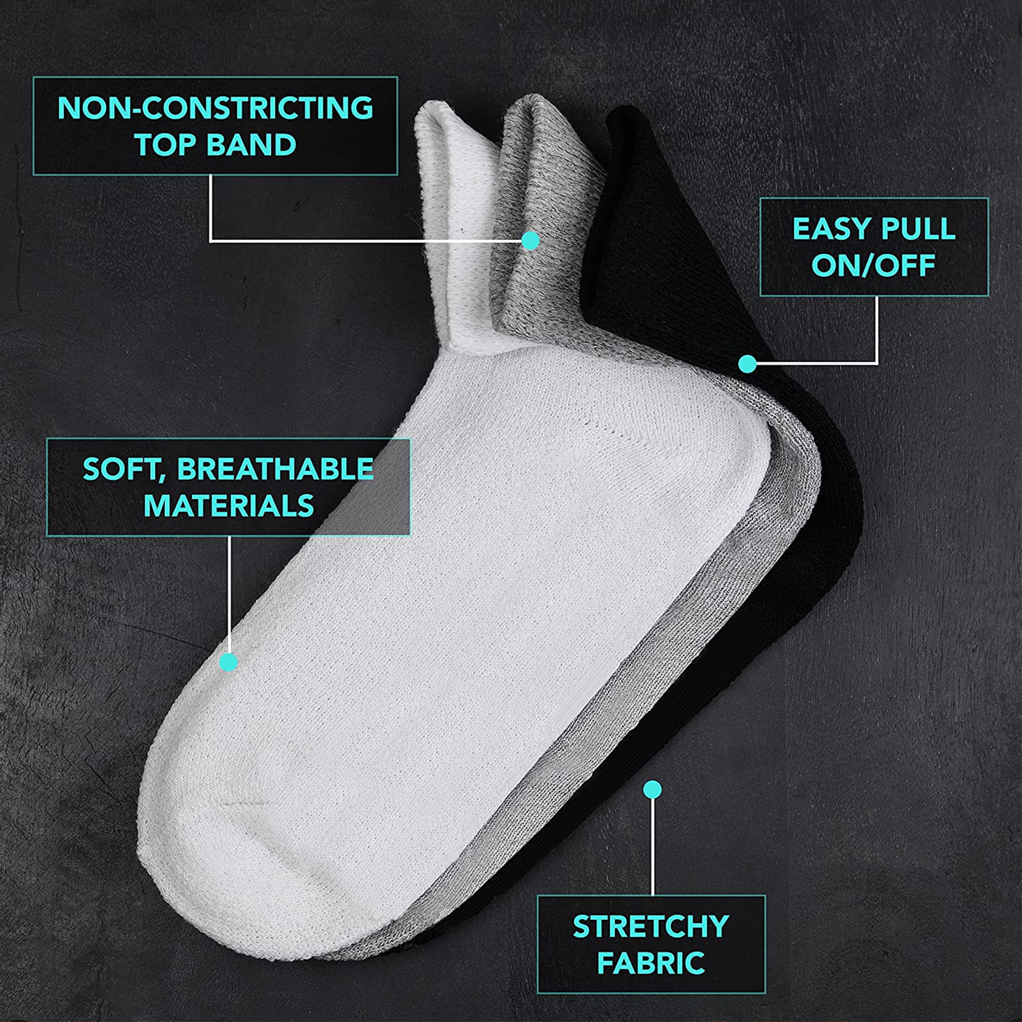 Debra Weitzner Diabetic Ankle Socks Mens Womens Non-binding Socks Loose Fit 12 Pairs Black