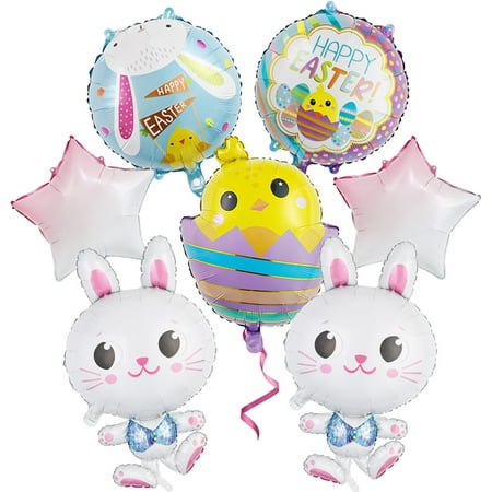 BGFIIPAJG 7 Pcs Easter Balloons Large Bunny Chicken Egg Shaped Mylar Foil Balloons White Green Yellow Balloons For Home Happy Themed Party Decorations Supplies