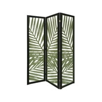 Sg-363 Tropical Leaf Design 3 Panel Wooden Papete Screen Room Divider - Green
