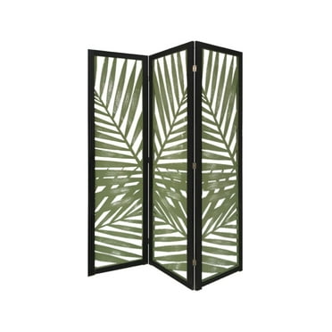 Sg-363 Tropical Leaf Design 3 Panel Wooden Papete Screen Room Divider - Green