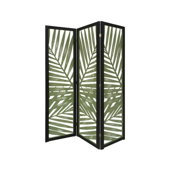 Sg-363 Tropical Leaf Design 3 Panel Wooden Papete Screen Room Divider - Green