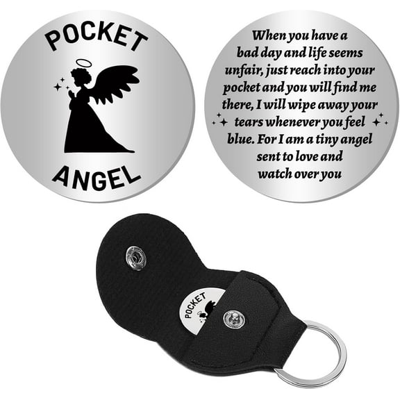 Angel Fairy Pocket Hug Token Long Distance Relationship Keepsake Token Engraved Double Sided Pocket Token Commemorative Coin Sign with PU Keychain