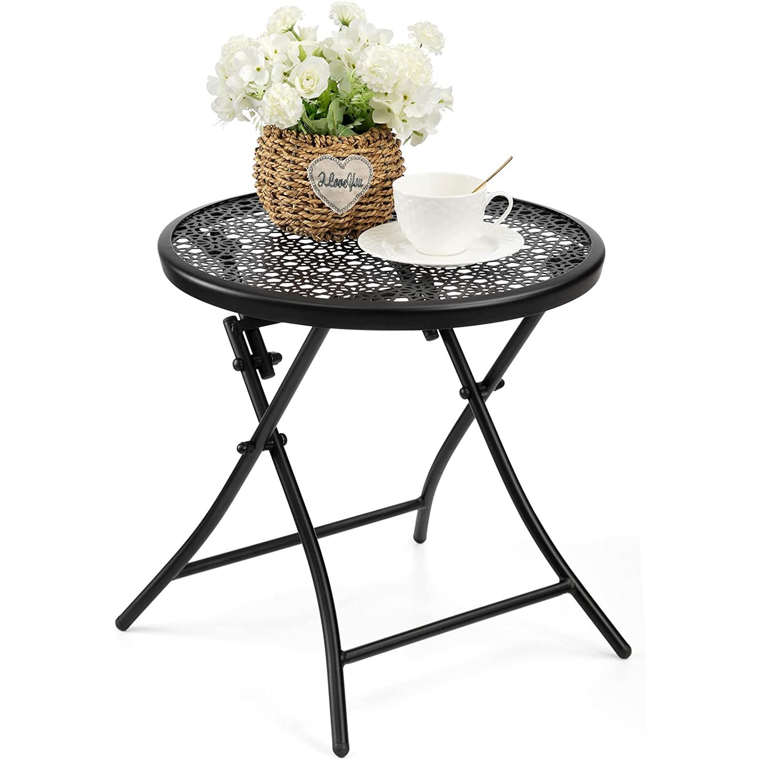 Folding Outdoor Side Tables, Anti Rust Small Patio Table Round Metal