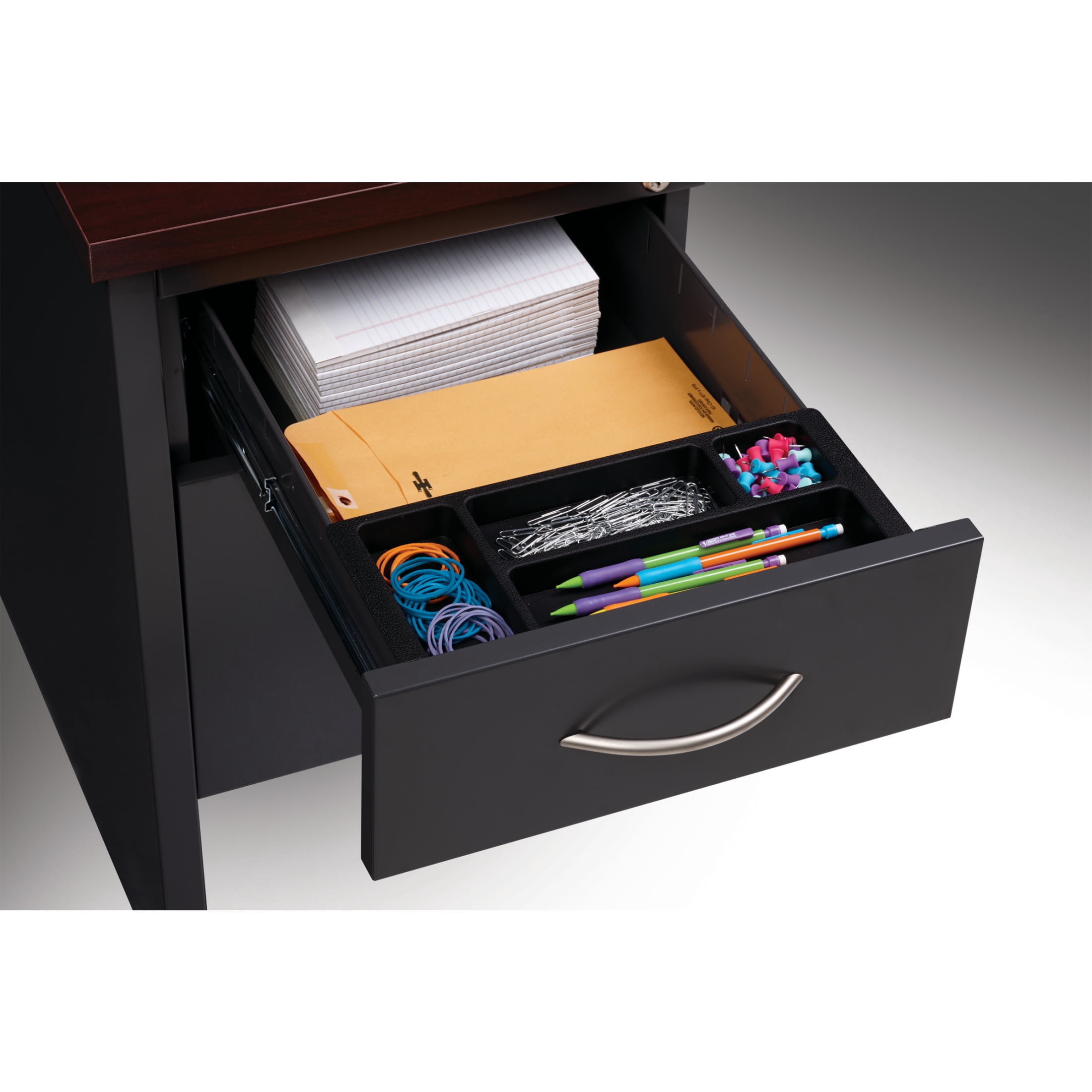Hirsh Executive Office Modular Double Pedestal File Office Desk, 30" D x 60" W, Charcoal/Mahogany