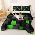 thumbnail image 3 of Manfei Abstract 3D Cube Full Size Comforter Sets, Geometric Checkered Bedding Comforter Set, Black and Green, Black Reversible 3pcs, 1 Comforter and 2 Pillowcases, 3 of 6