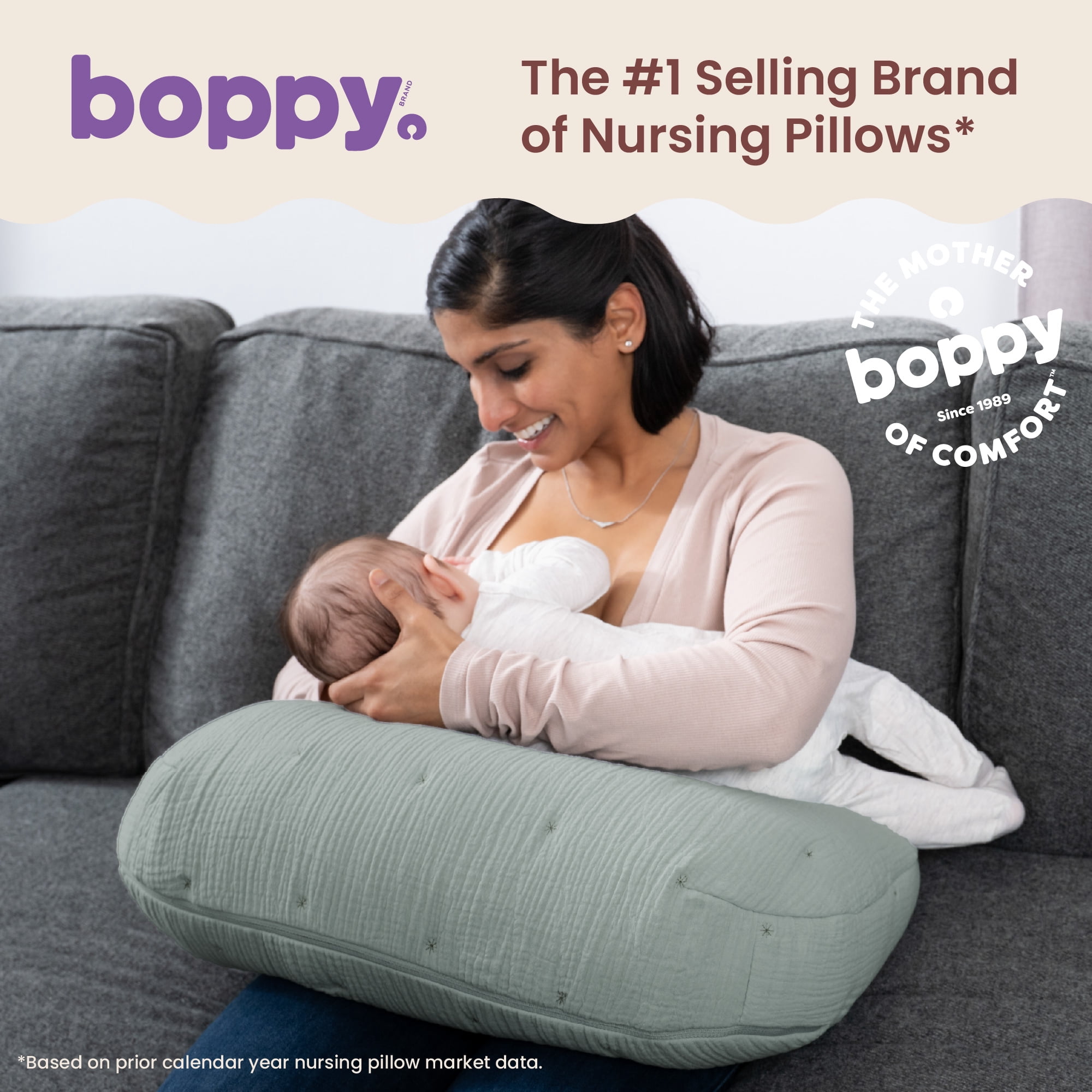 Boppy Nursing Pillow Luxe - Ergonomic Bottle & Breastfeeding Pillow with High Lift & Firm Support - Water-Resistant with Washable Cotton Muslin Cover - Baby Safety Alliance Verified - Sea Green