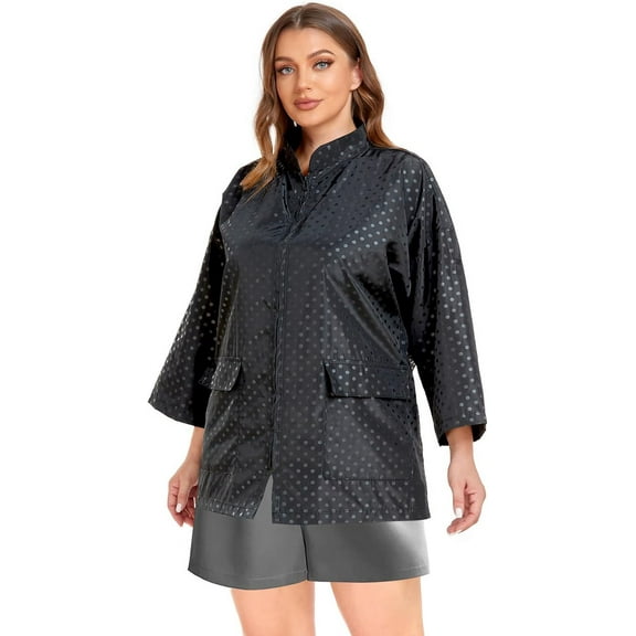 Perfehair Grooming & Hair Stylist Smock with Zipper & 2 Pockets - Anti-Static Salon Hairdresser Uniforms for Women, Black & Silver Dot Pattern