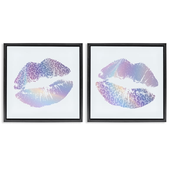 Stupell Industries Glam Leopard Pattern Lipstick Fashion Painting Black Floater Framed Canvas Art Print Wall Art, 18 x 18, Set of 2