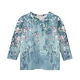 thumbnail image 5 of Drmagiyhm 3/4 Sleeve Shirt for Girls Size 10-12 Cute Floral Print Tshirts Casual Fall Winter Crewneck Shirt Little Girl Tops, Tees & Blouses 7-8 Years Blue, 5 of 5