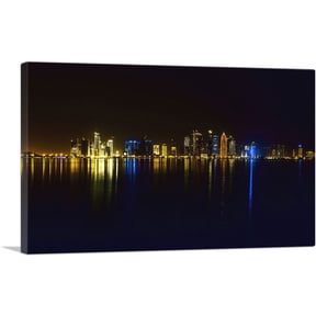 ARTCANVAS Doha Capital of Qatar Night Skyline Canvas Art Print - Size: 12" x 8" (0.75" Deep)
