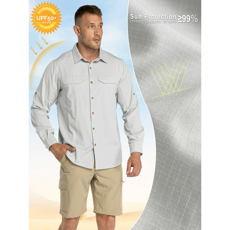  Mens Fishing Shirts, Long Sleeve Uv Protection Safari Button  Down Hiking Shirts For Men Quick Dry Camping Travelling,5039,Khaki,S