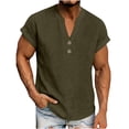 thumbnail image 2 of Hesxuno Mens Solid Henley Shirts Button Up V Neck Short Sleeve Shirts Casual Loose Blouse Tees Summer Beach Vacation Shirt Army Green XL, 2 of 4