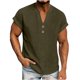 thumbnail image 1 of Ceisia Men's Casual Cotton Linen Blend V-Neck Button Short Sleeve Henley Top Army Green XXL Gifts, 1 of 8