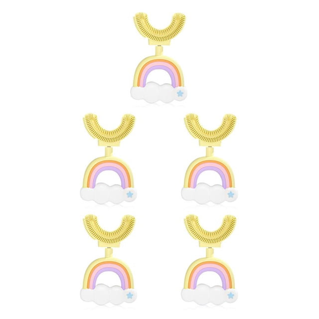 Inteprter Cepillo de para niños en forma de U de silicona Boca completa Cepillo de para bebés de doble cara Limpieza manual de la lengua Amarillo 5piezas Inteprter CBP186567