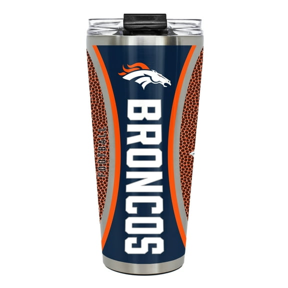 Denver Broncos 32 ounce vacuum insulated stainless steel tumbler with Gameball graphic