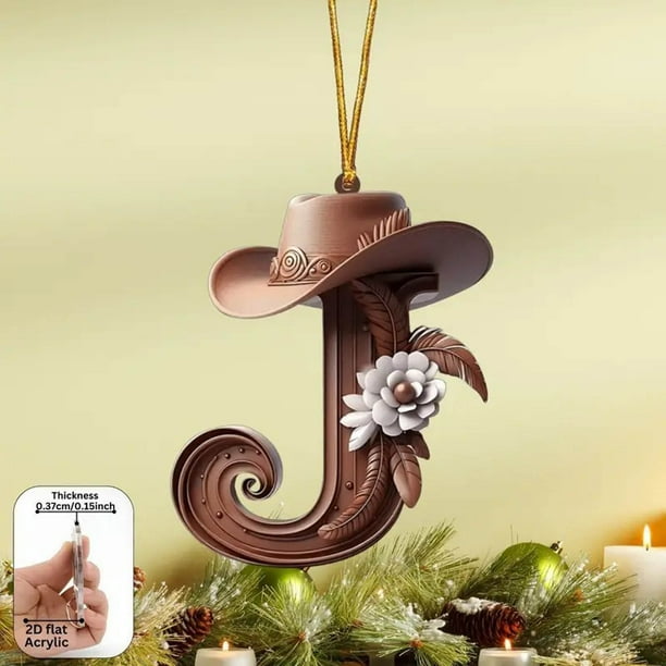 CaiYueKe Alphabet Christmas Ornaments, 26 Pc Set DIY Christmas Tree Letters, Acrylic Letter Pendants with Santa Hat Design, Xmas Decor for Tree Home Holiday Decorations, Acrylic Letters