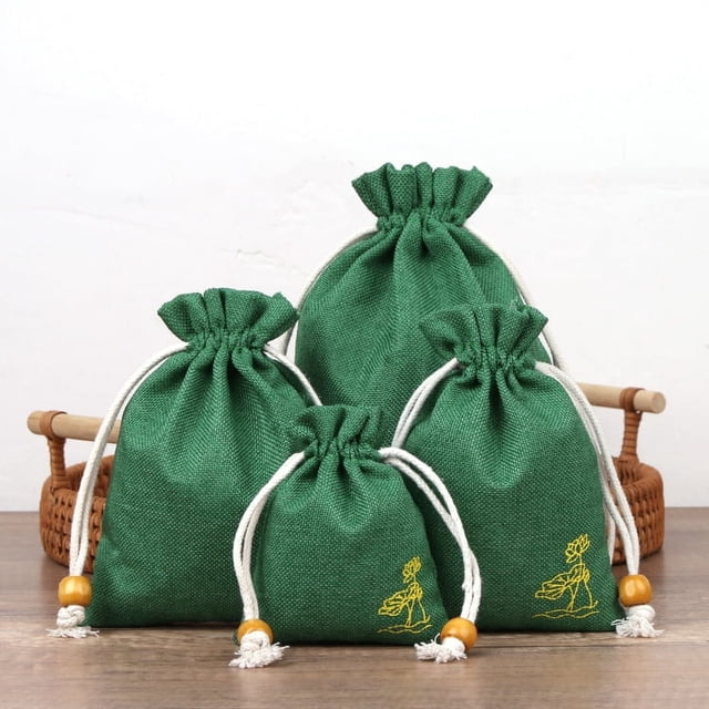 Bolsa de lino y algodón, bolsa pequeña para tazas, bolsa para guardar joyas, bolsa con cordón, bolsa de brocado hecha a mano, bolsa para jugar, bolsa con cuentas y plato