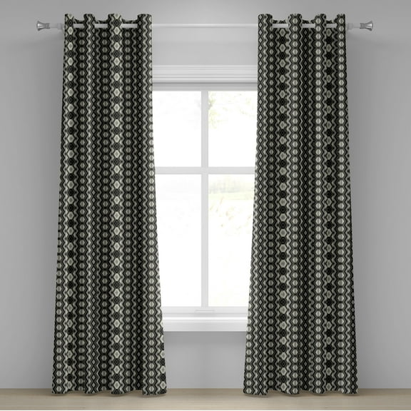 Ambesonne Geometric Grommet Curtain, Chevron Zigzags Boho, 50" x 108", Charcoal Grey Black
