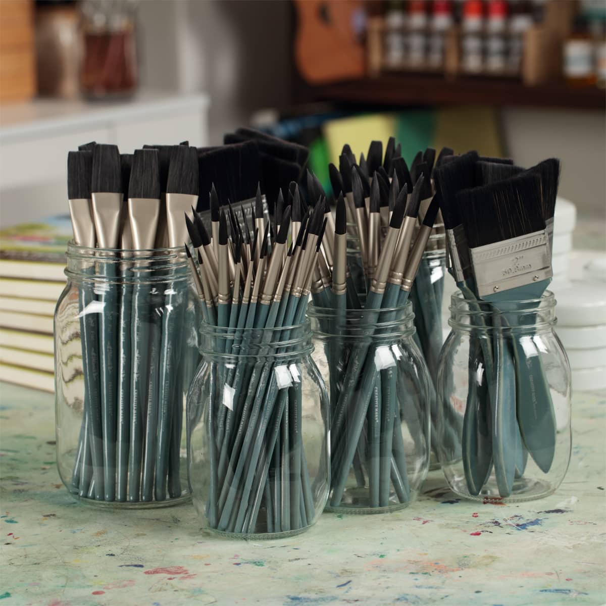 Creative Mark Mimik Professional Watercolor Brushes - Bulk Pack of 108 Assorted Shapes &Sizes - Synthetic Squirrel and Sable Hair - Natural Bristle Artist Brushes for Watercolors, Gouache & Acrylics