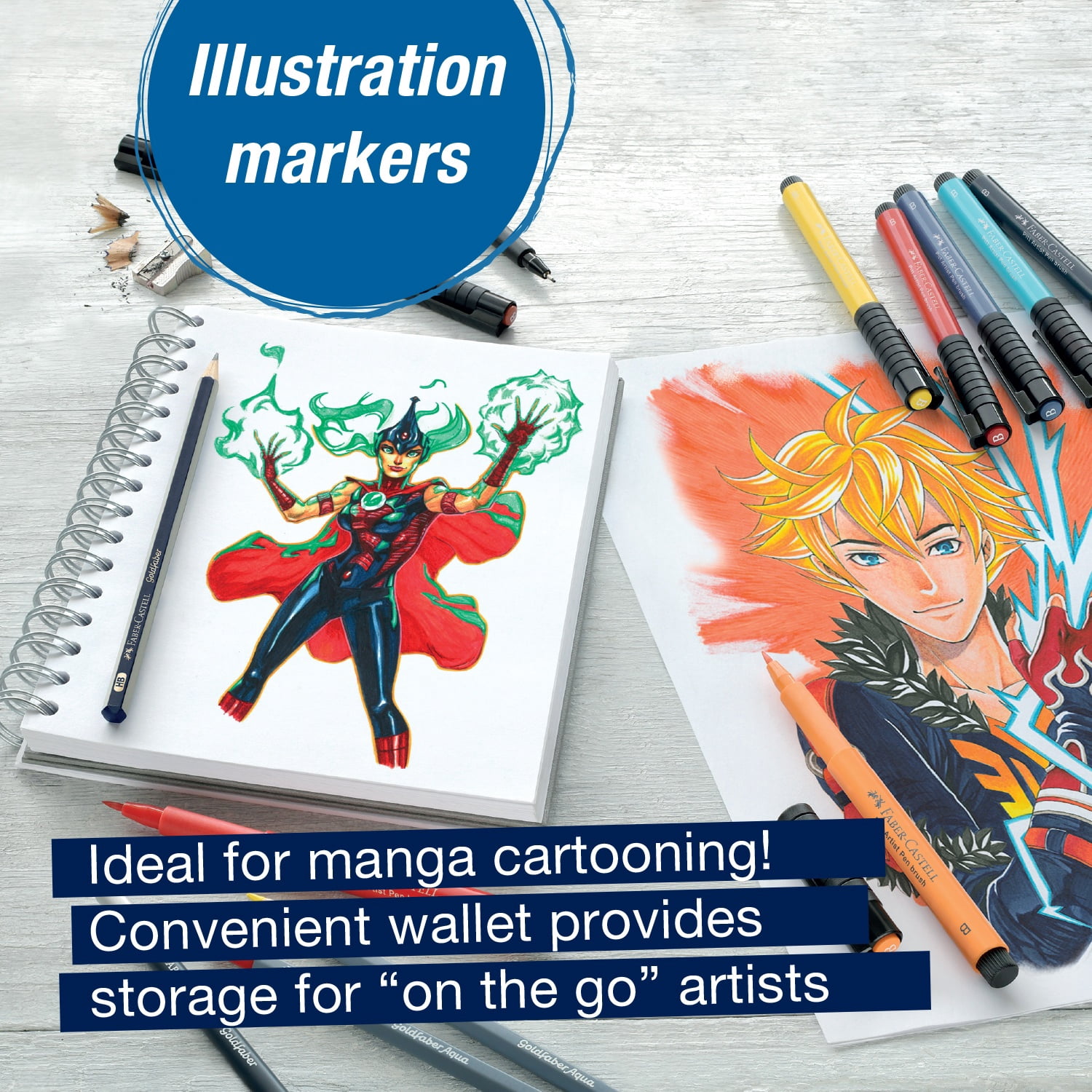 Faber-Castell Pitt Artist Pens Manga Set - Shonen, Set of 6