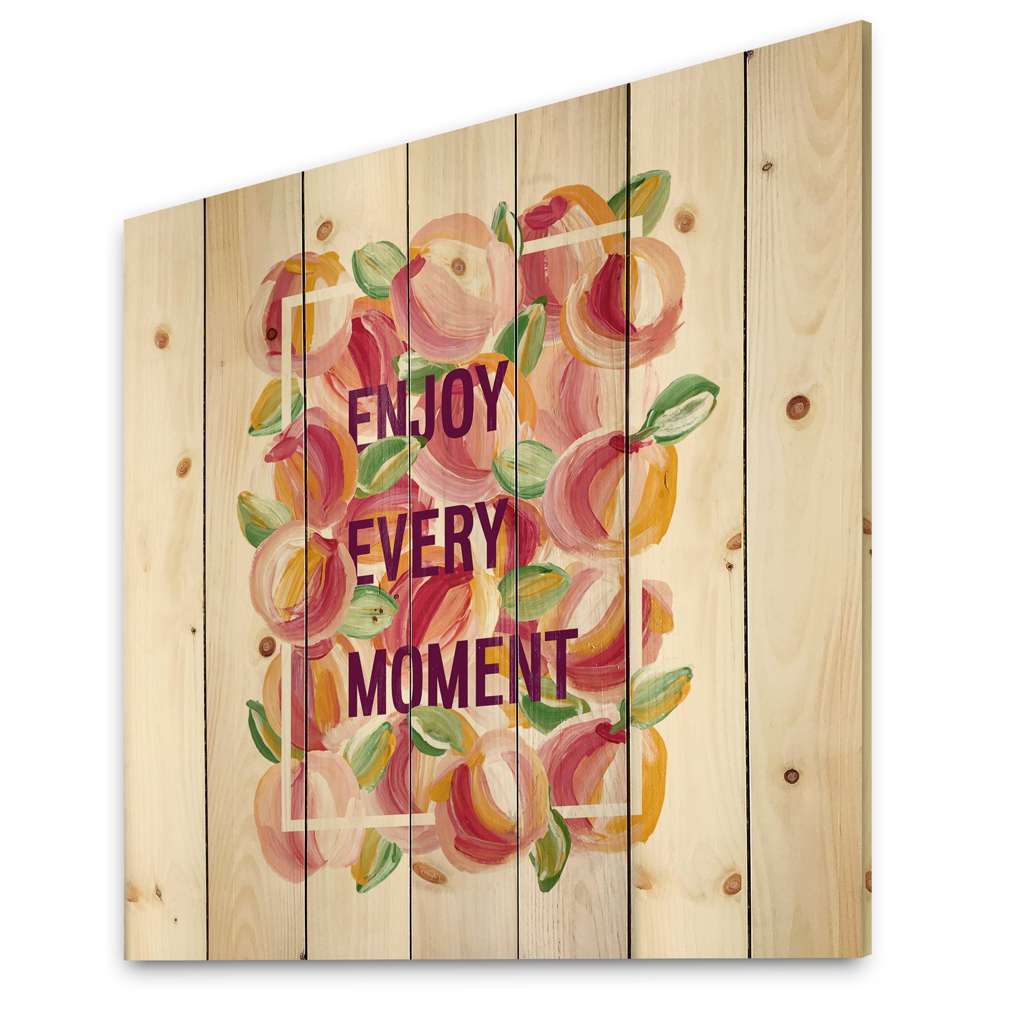 Designart 'Enjoy Every Moment Over Colorful Flowers' Traditional Print on Natural Pine Wood