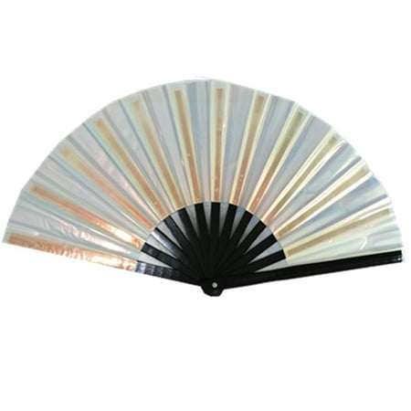 

greenhome Folding Fan 13 Ribs Burr Free Brilliant Color Birthday Gift Transparent 13 Inch Large Shining Rave Hand Fan Performance Prop