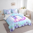 thumbnail image 3 of Manfei Aesthetic Letter D Bedding Comforter Set 7pcs for Kids, Blue Kawaii Butterfly Queen Bedding Sets, Fairy Tale Princess Style Reversible Queen Sheet Sets, Lightweight Room Decor, 3 of 7