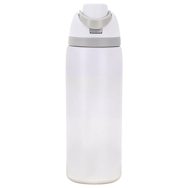 Botella de agua de acero inoxidable aislada con paja para deportes, viajes y biberón de agua de acero inoxidable, con picos - 32 onzas, livianos y resistentes a las fugas (Blanco, 32 oz)