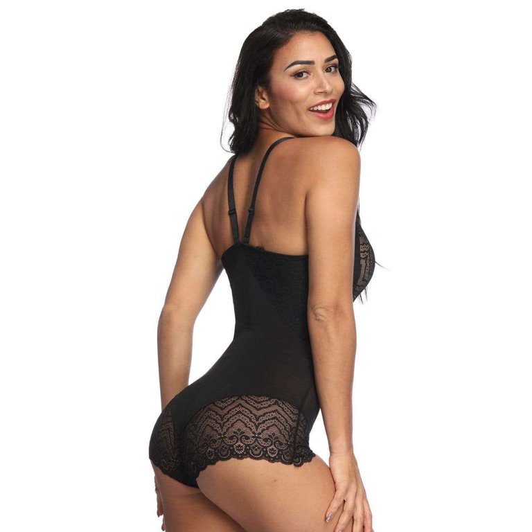 Black Lace Bodysuit Shapewear Hooks Crotch