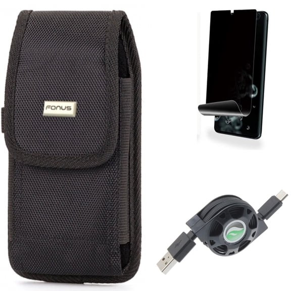 USB Cable w Privacy Screen Protector w Case Belt Clip for Samsung Galaxy S20 Ultra - Retractable Type-C Charger, TPU Film [NOT GLASS] [Fingerprint Works], Swivel Holster Rugged fits Galaxy S20 Ultra