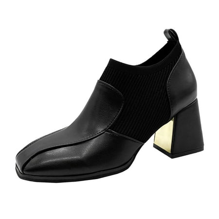 

Cathalem Women Ankle Boots Fashionable Leather Panel Comfortable Square Toe Square Heel Thick Heel Black 37