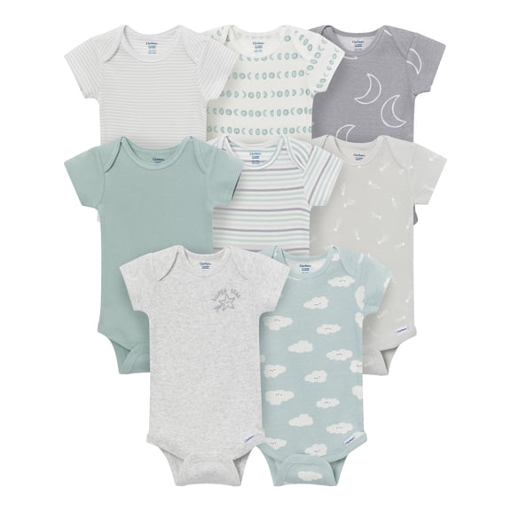 Gerber Baby Neutral Short Sleeve Onesies, 8-Pack, Sizes 0/3 Newborn - 12 Months
