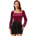 thumbnail image 1 of INSPIRE CHIC Women's Velvet Square NeckLong Sleeve Blouse Top, 1 of 6