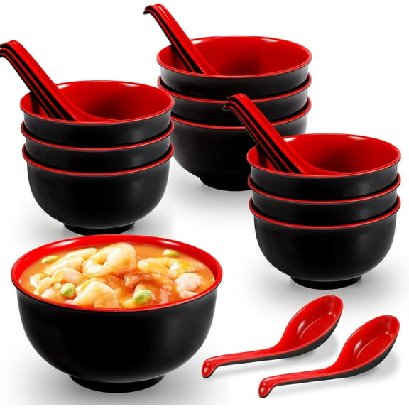 10 Set Miso Soup Bowl with Spoon,16 Oz Melamine Cereal Rice Bowl,Unbreakable Noodle Soup Bowls,Cereal Bowls Japanese Bowls for Ramen,Udon Noodle and Soup