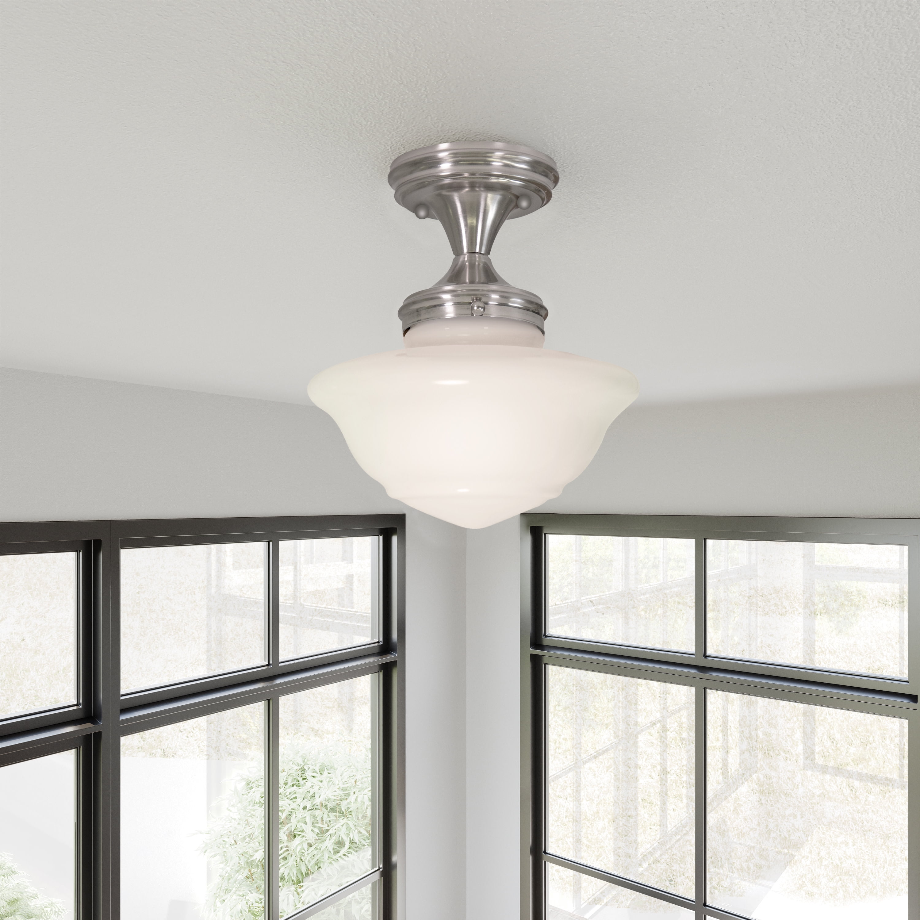 Design House Schoolhouse 9" Semi-Flush Mount Ceiling Light, Satin Nickel