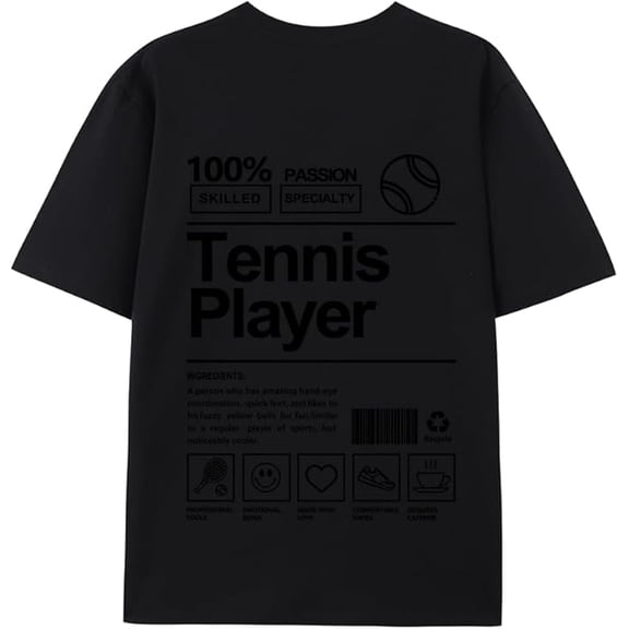 JPLILY Tennis Player T-Shirt Short Sleeve, 100% Soft Cotton for Odor-Free & Warm, DTG Printing for HD, Fade-Resistant Image &Text, Personalized Gift for Men & Women