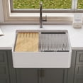 thumbnail image 5 of Harvest White Ceramic 30 in. L x 18 in. W Rectangular Single Bowl Farmhouse Apron Kitchen Sink with Grid and StrainerDV-1K0257, 5 of 13