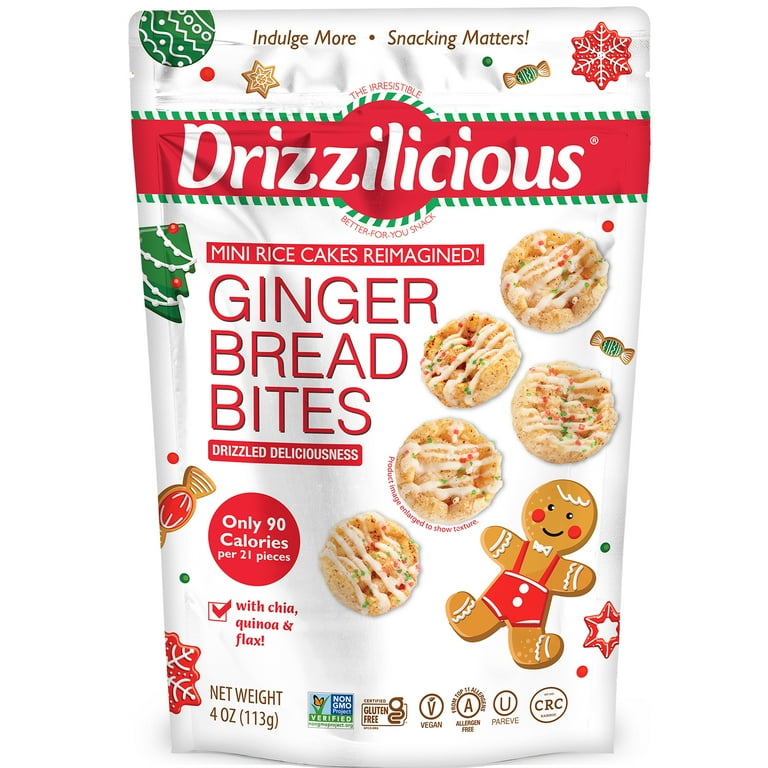 Drizzilicious Mini Rice Cakes, Gingerbread Flavored Rice Cake Gluten Free Snacks, Rice Crisps 2-Pack