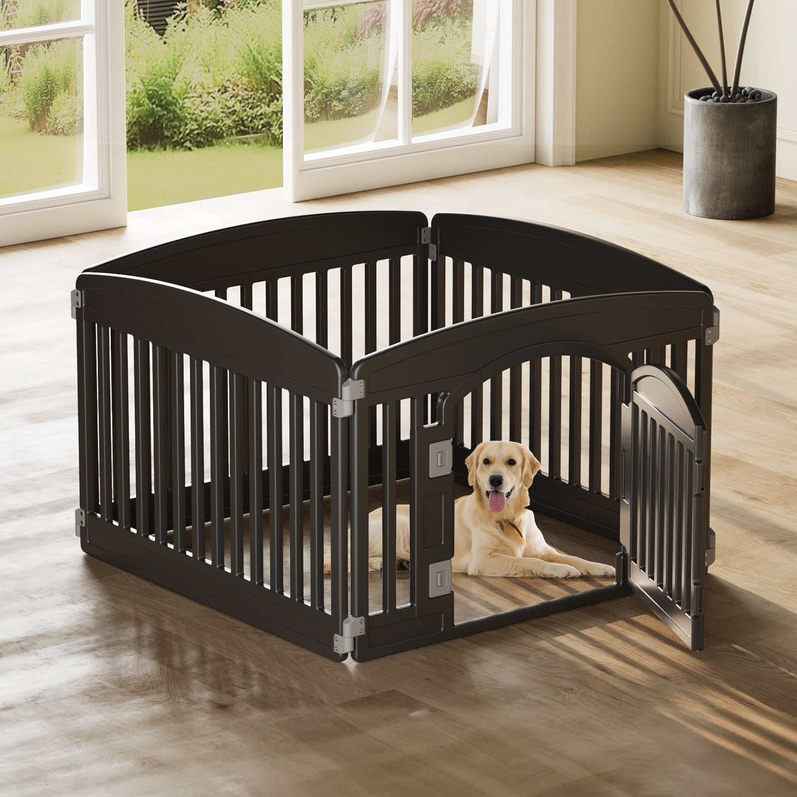 GIANNA Sports Style 24 Inch Durable Lightweight Pet Playpen, 4 Panels Plastic Dog Fence with Lockable Door and Non- Slip Bottom, Suitable for Small to Medium Pets