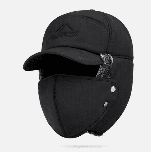 Winter Fur Ear Flap Trapper Hat with Full Face Mask – Thermal Aviator Snow Ski Cap