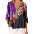 thumbnail image 2 of Blusa Camisa con cuello en V con estampado floral Blusa suelta de manga larga Top de mujer, Morado oscuro, M sidaley AP002021-74, 2 of 5