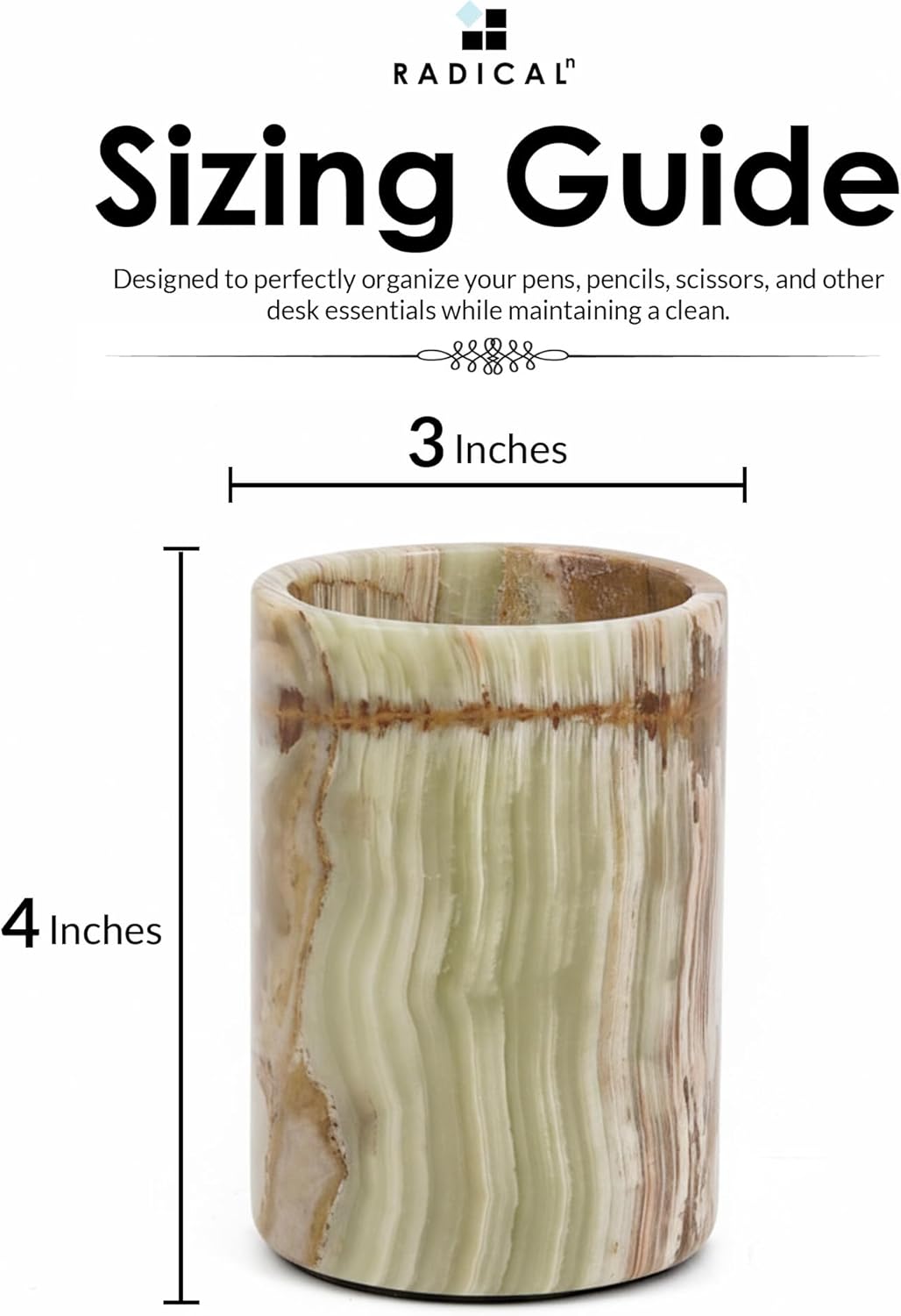 Radicaln Green Marble Stationary Holder 4" – Desk Pen Holder, Brush Container, Art Supplies Organizer, Toothbrush Cup, Luxury Office & Vanity Décor