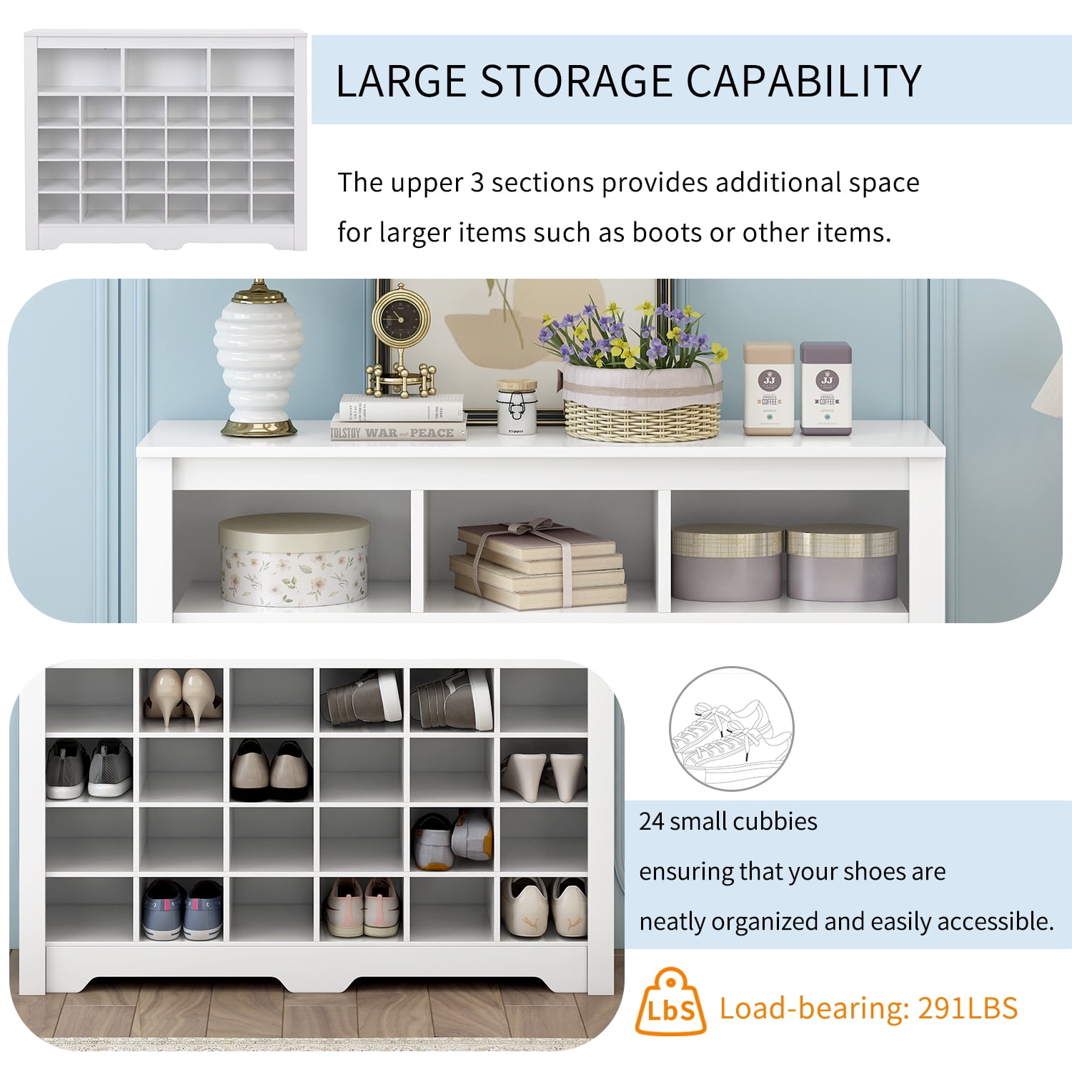 Shoe Storage Cabinet, Shoe Rack with 24 Cubbies, Freestanding Shoe Cubby Organizer for Entryway, Closet, Living Room