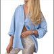 thumbnail image 3 of Blusa Playera de Larga para Mujer, para Cubrir Trajes de Baño, con Cuello Abotonado. Azul XL, 3 of 7