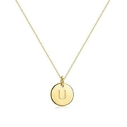 Valloey Rover 14K Gold Plated Personalized Initial Disc Double Side Engraved Alphabet Letter Pendant Necklace Jewelry Gift for Women